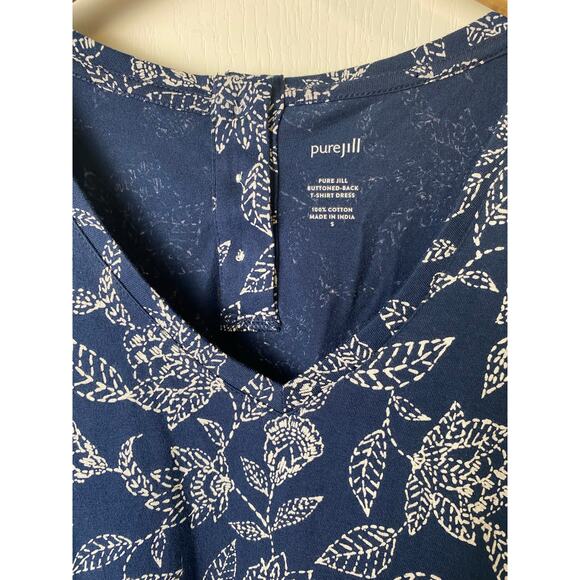 Pure Jill Navy Floral Print V-Neck Short Sleeve Cotton T-Shirt Dress Size Small - Picture 4 of 8